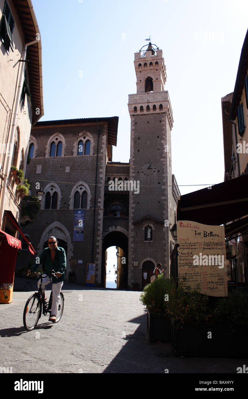 Piombino tower and biker Stock Photo
