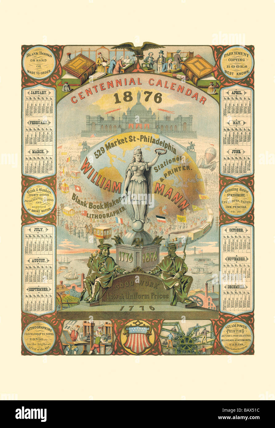 William Mann 1876 Centennial Calendar Stock Photo