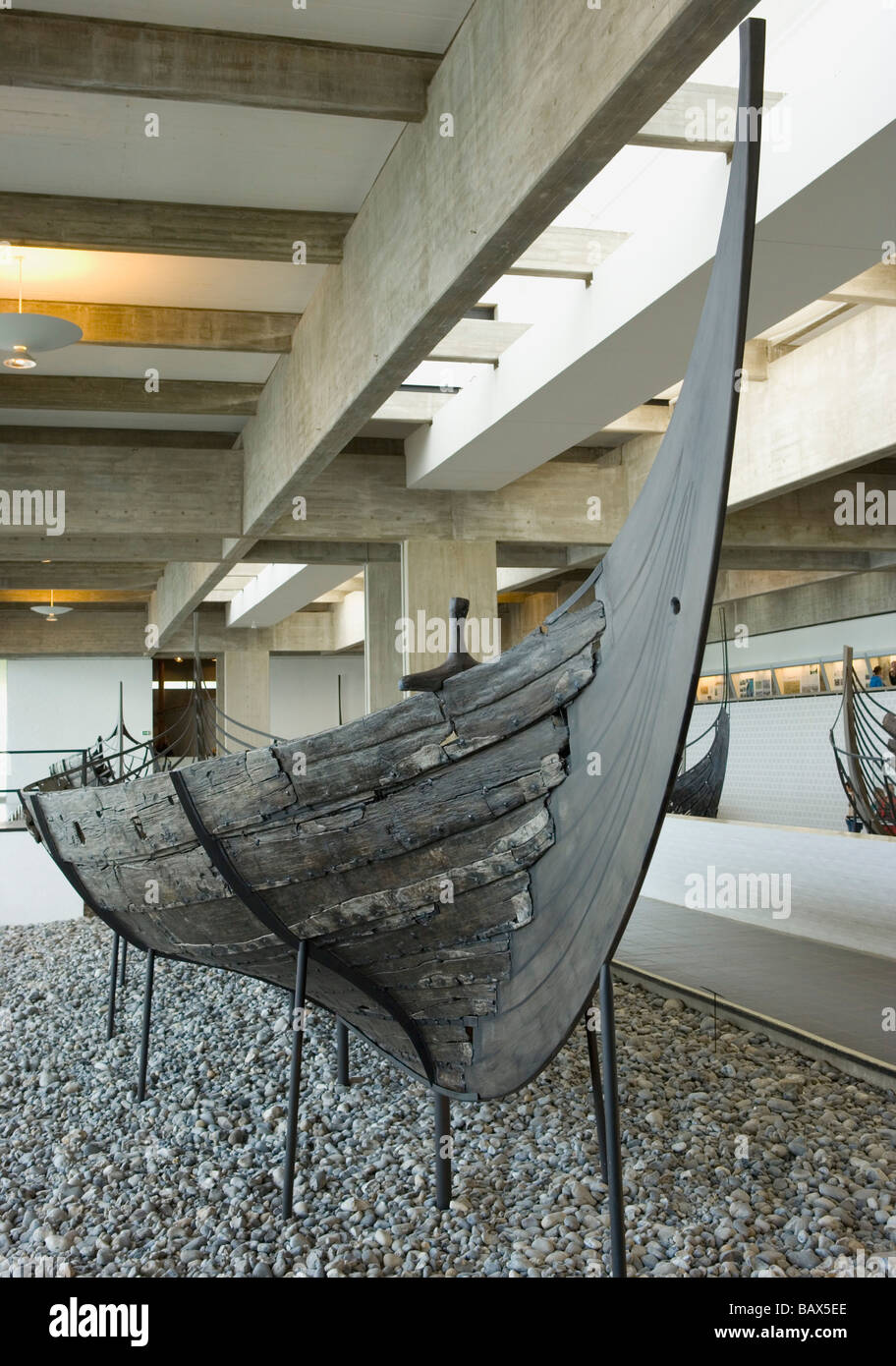 Roskilde, Denmark; Reconstructed viking ship in museum Stock Photo