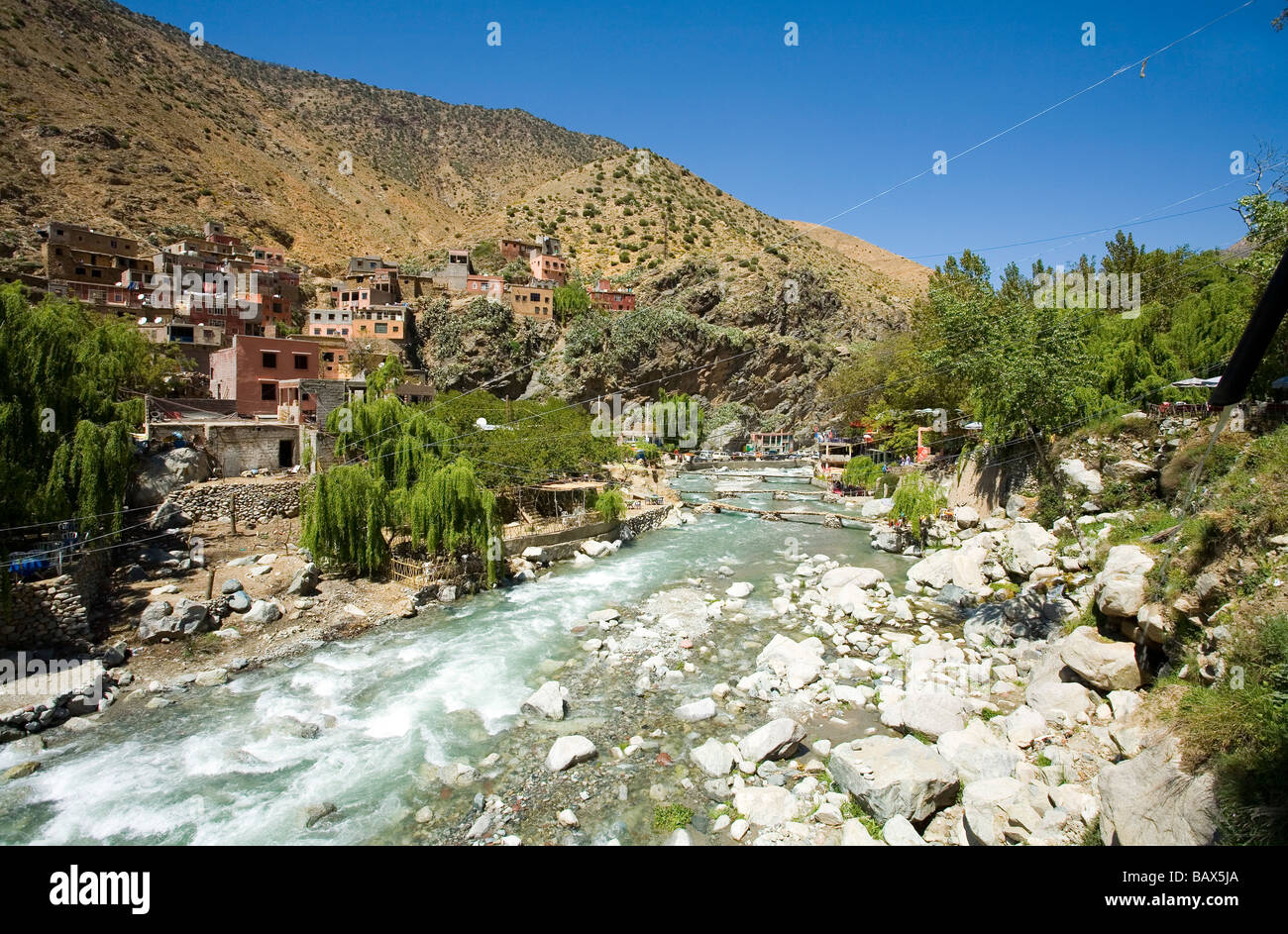 The village of Setti Fatma springtime in the Ourika Valley Morocco near Marrakech Stock Photo