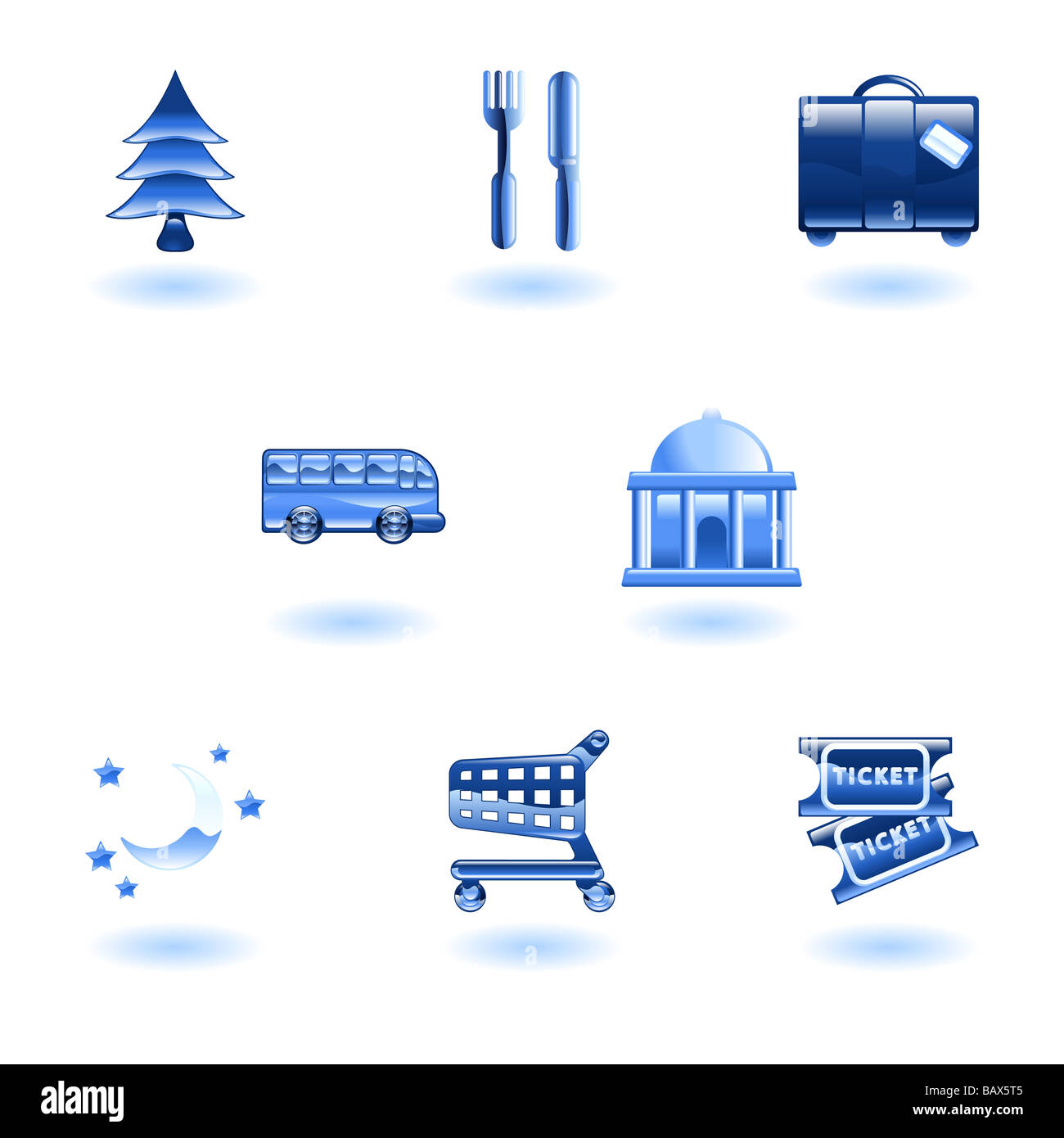Tourist locations icon set Icon set relating to city or location information for tourist web sites or maps etc Stock Photo