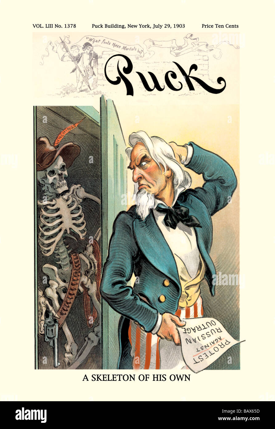 Puck Magazine: A Skeleton of His Own Stock Photo