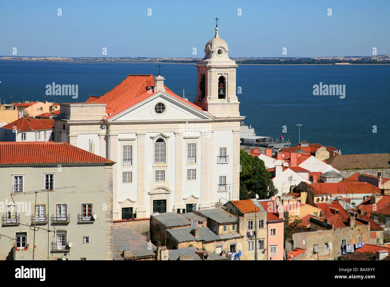 Panoramic view of the church of Santo Estevao and the Alfama district in Lisbon, Portugal Stock Photo