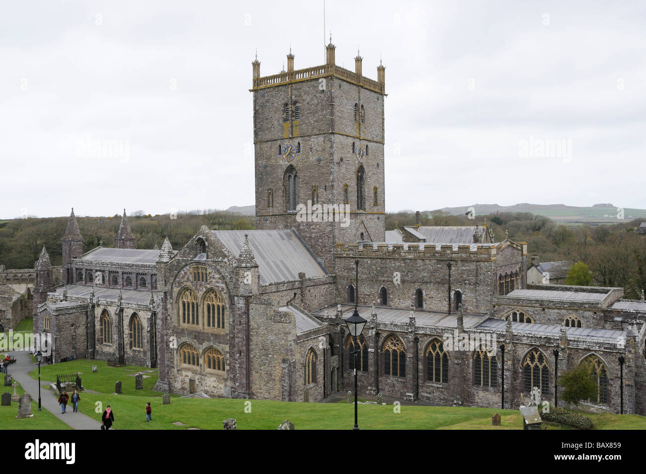 Saint Davids cathedral in the city of Saint Davids Pembrokeshire Cymru Wales Stock Photo