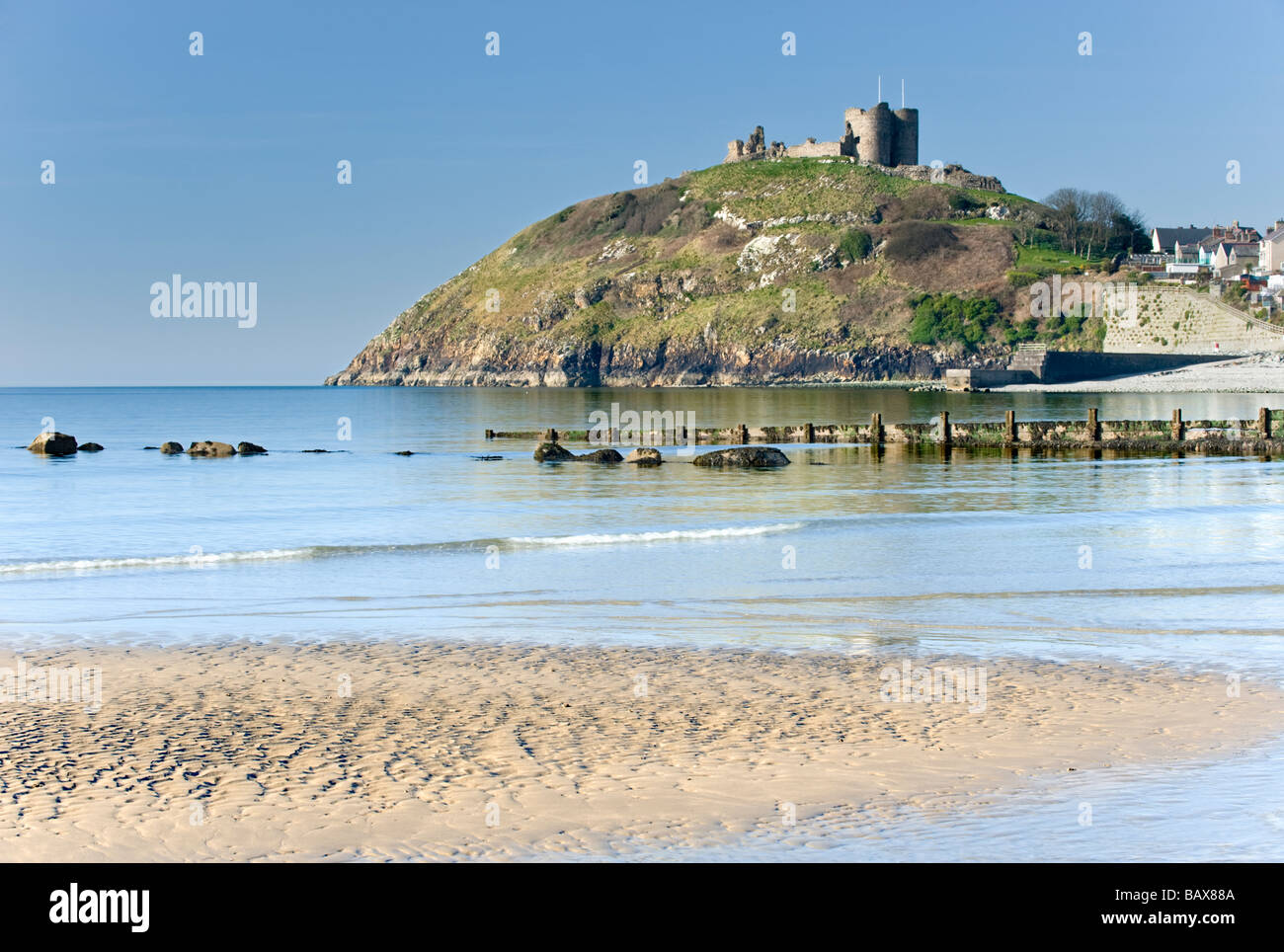 Criccieth Castle and Village, Criccieth, Gwynedd, North Wales, UK Stock