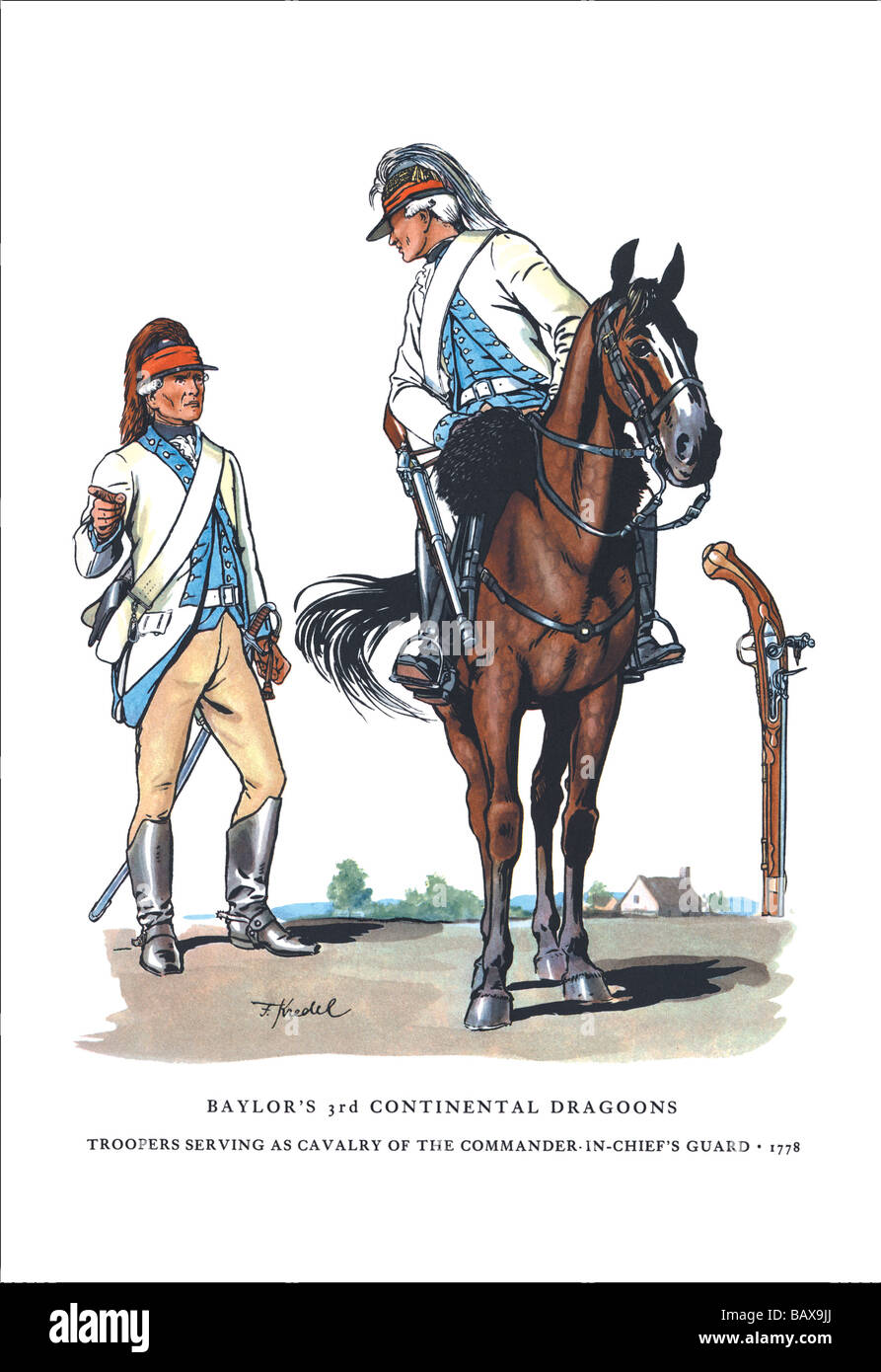 Baylor's Third Continental Dragoons: Troopers Serving as Cavalry of the Commander in Chief's Guard,1778 Stock Photo