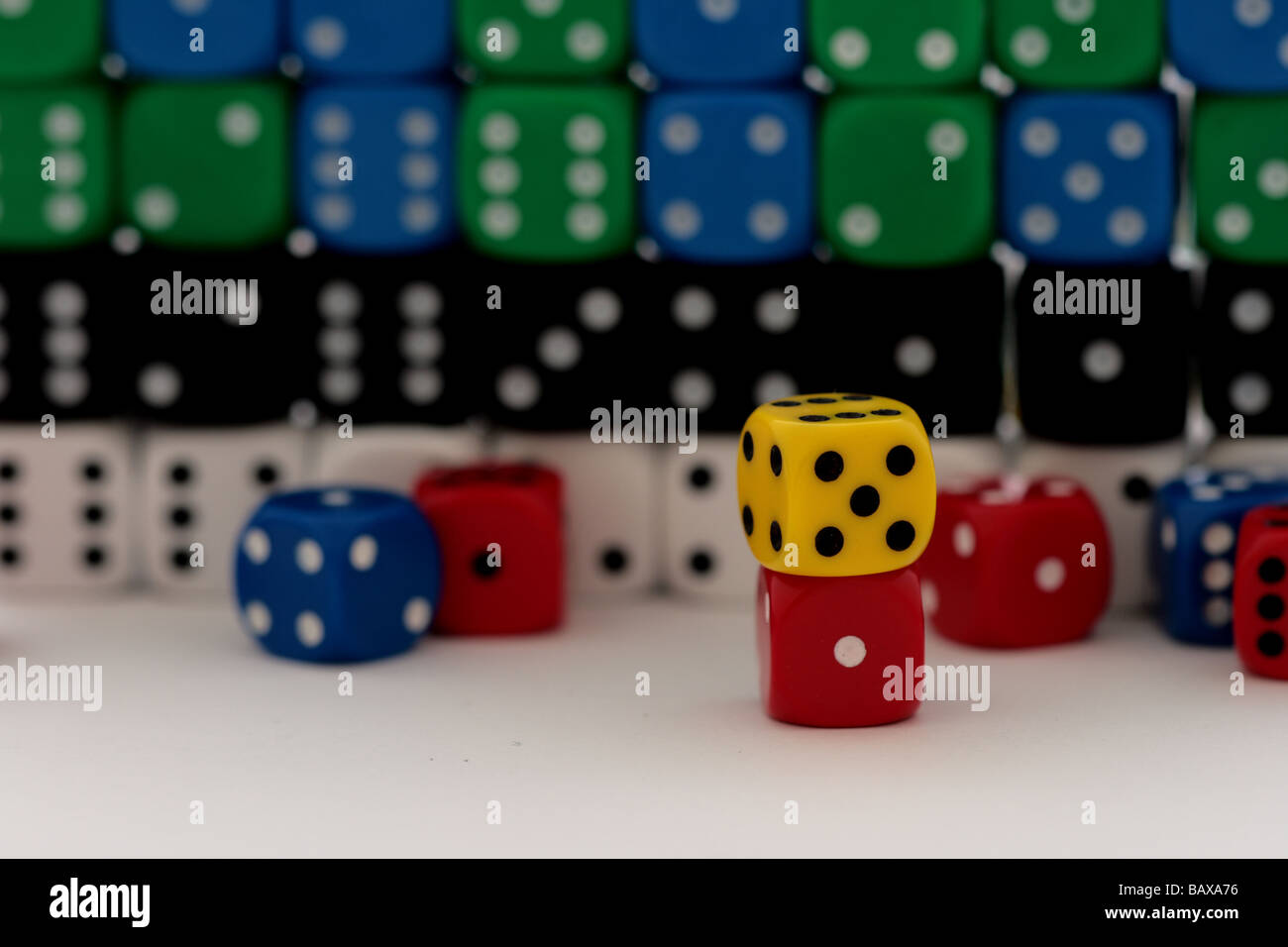 A wall of dice Stock Photo