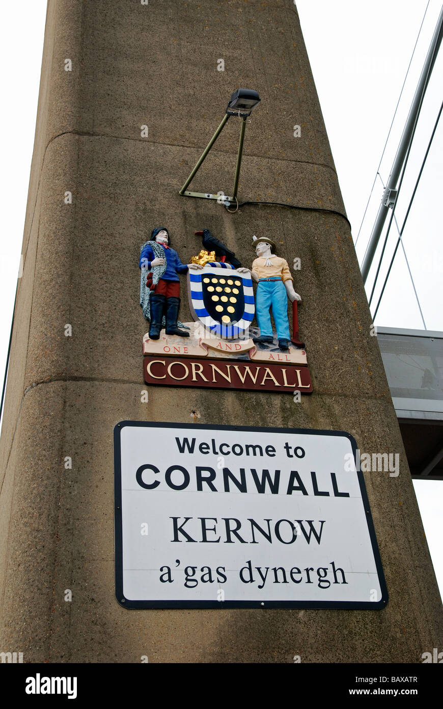 the welcome to cornwall sign at saltash on the tamar bridge Stock Photo
