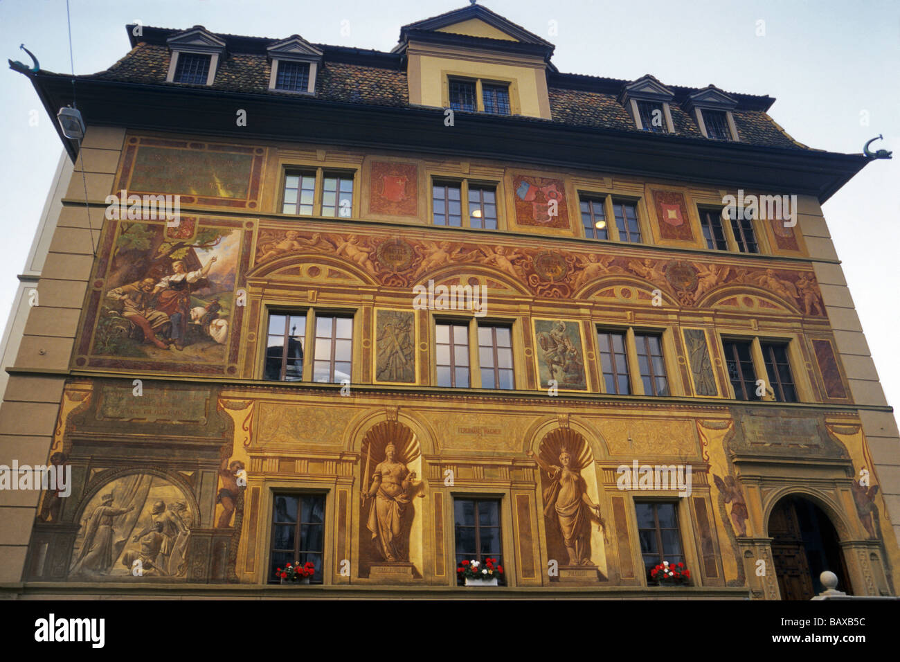 Town Hall mural paintings in Schwyz Switzerland Stock Photo