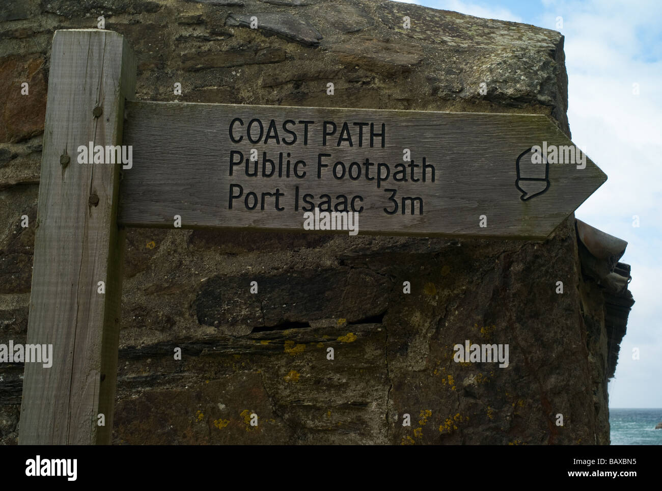 Signpost for the South-West Coast Path at Port Quin, Cornwall Stock ...