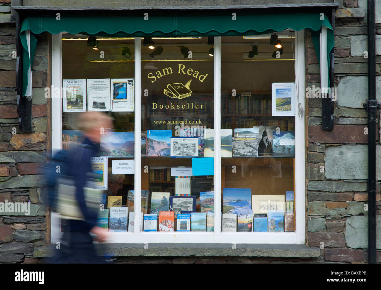 Window of shop - Sam Read, Bookseller - in Grasmere village, Lake District National Park, Cumbria, England UK Stock Photo