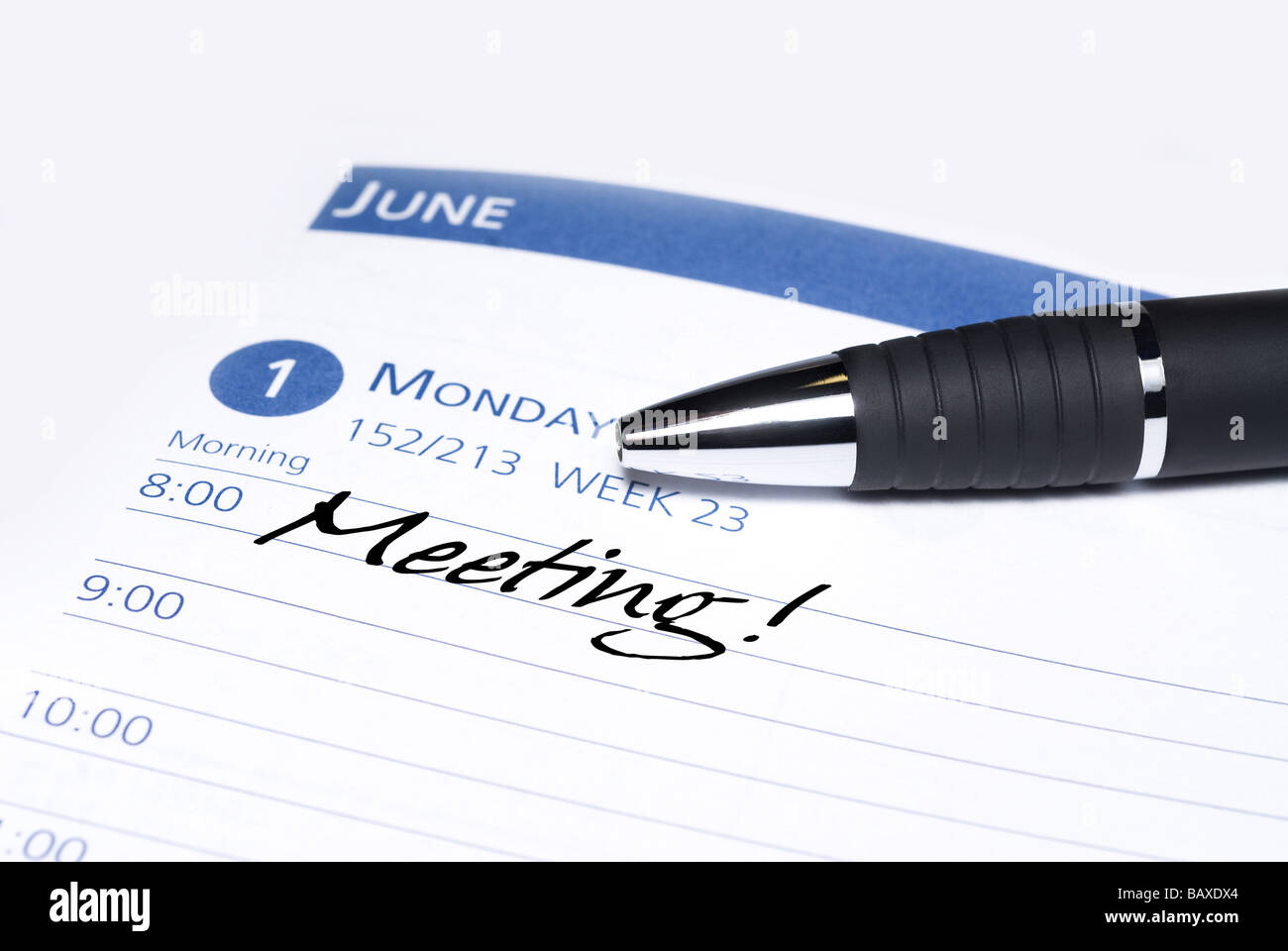 Calendar book entry for an important meeting reminder Stock Photo