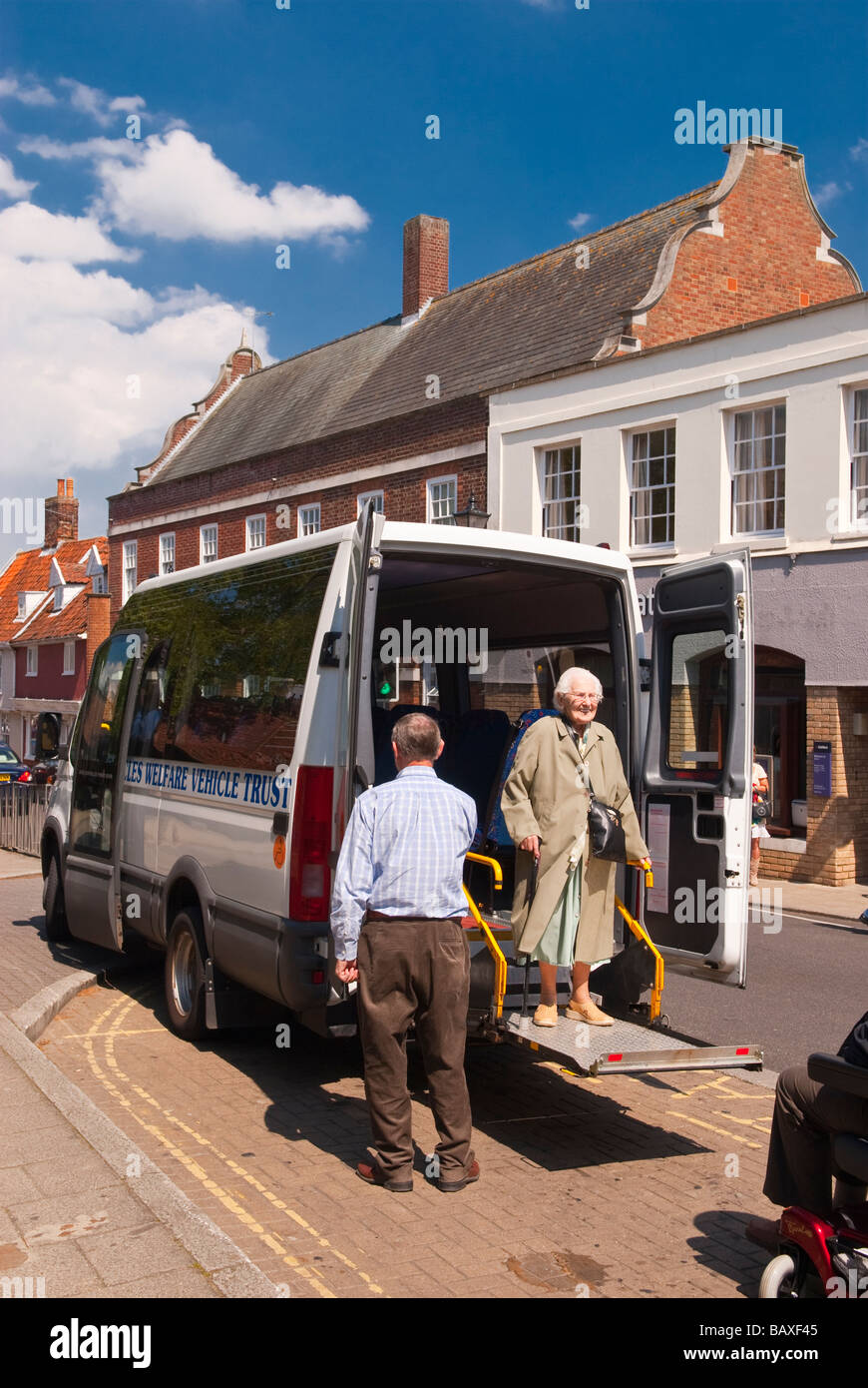 A vehicle for transporting elderly and disabled people complete with a tail lift at the back for easy access for wheelchairs Stock Photo