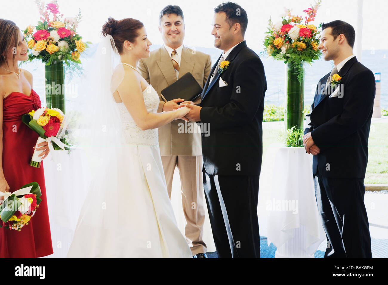 Multi-ethnic couple getting married Stock Photo