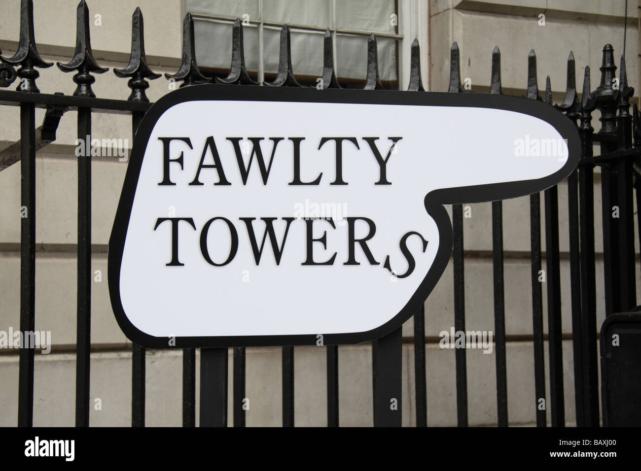 A 'Fawlty Towers' direction sign at the launch of a new Fawlty Towers programme.  May 2009 Stock Photo