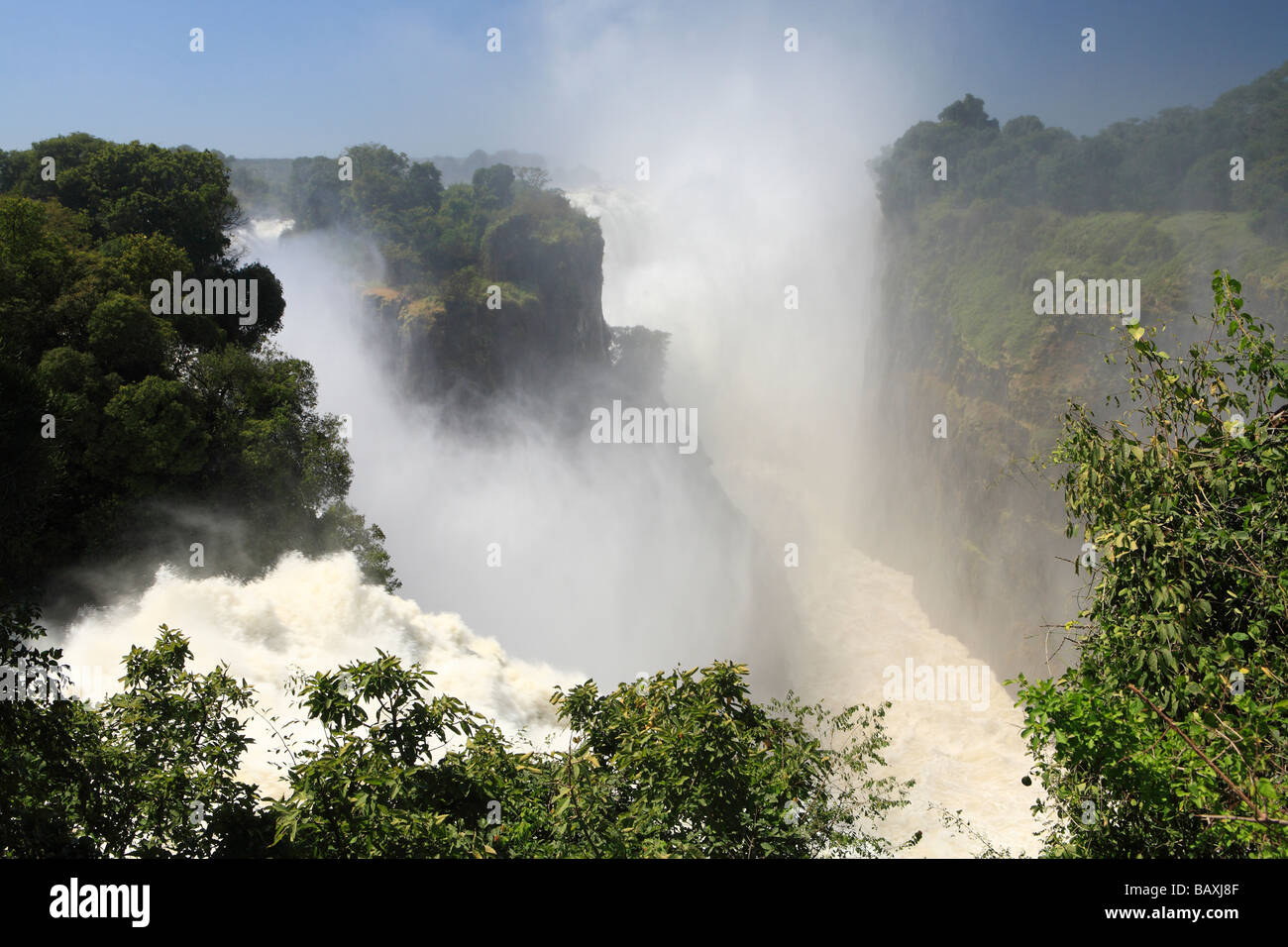 Victoria Falls from Devil's Cataract, Zimbabwe Stock Photo