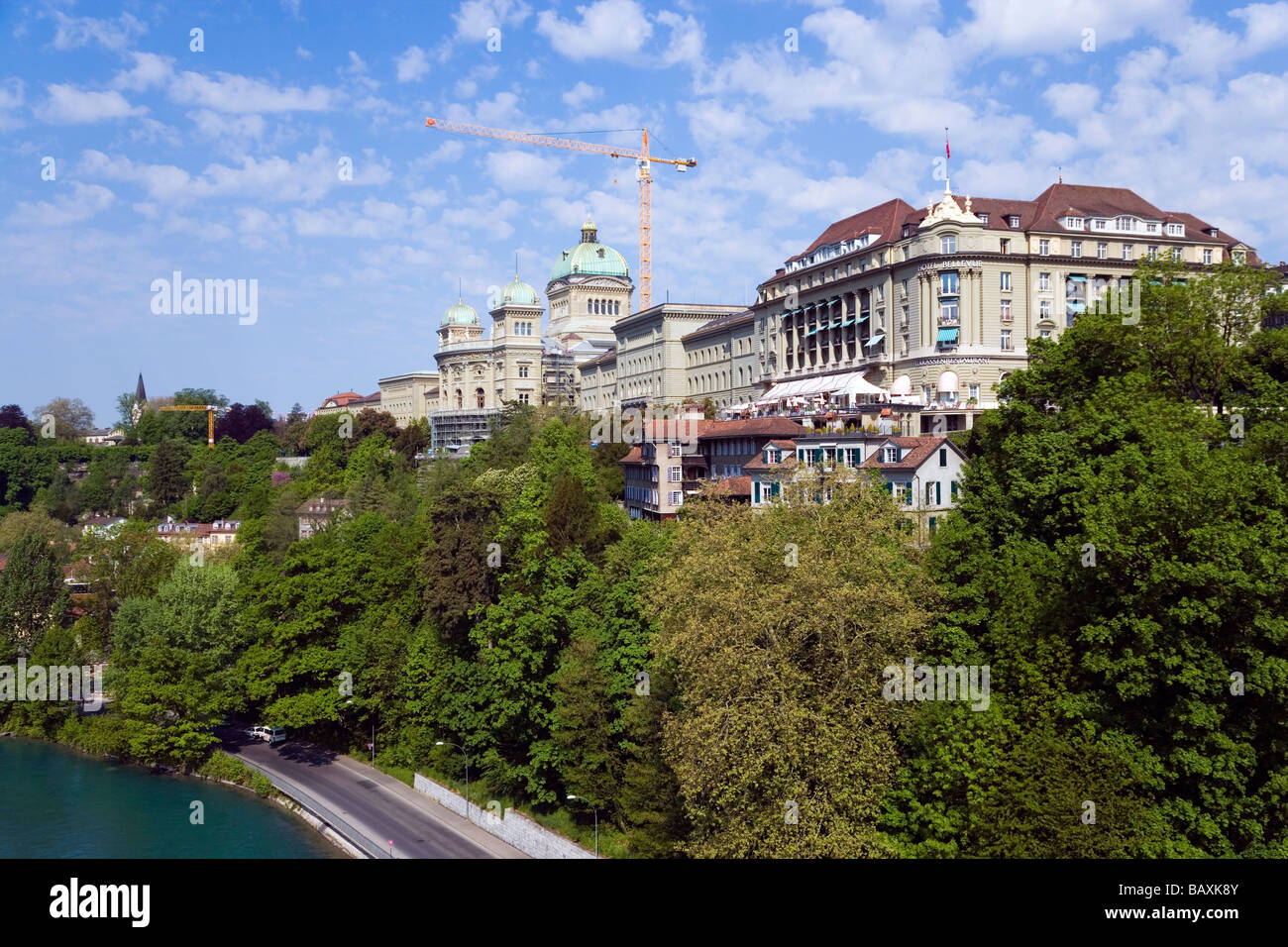 View of the House of Parliament, Bundeshaus, Bellevue, Old City of Berne, Berne, Switzerland Stock Photo