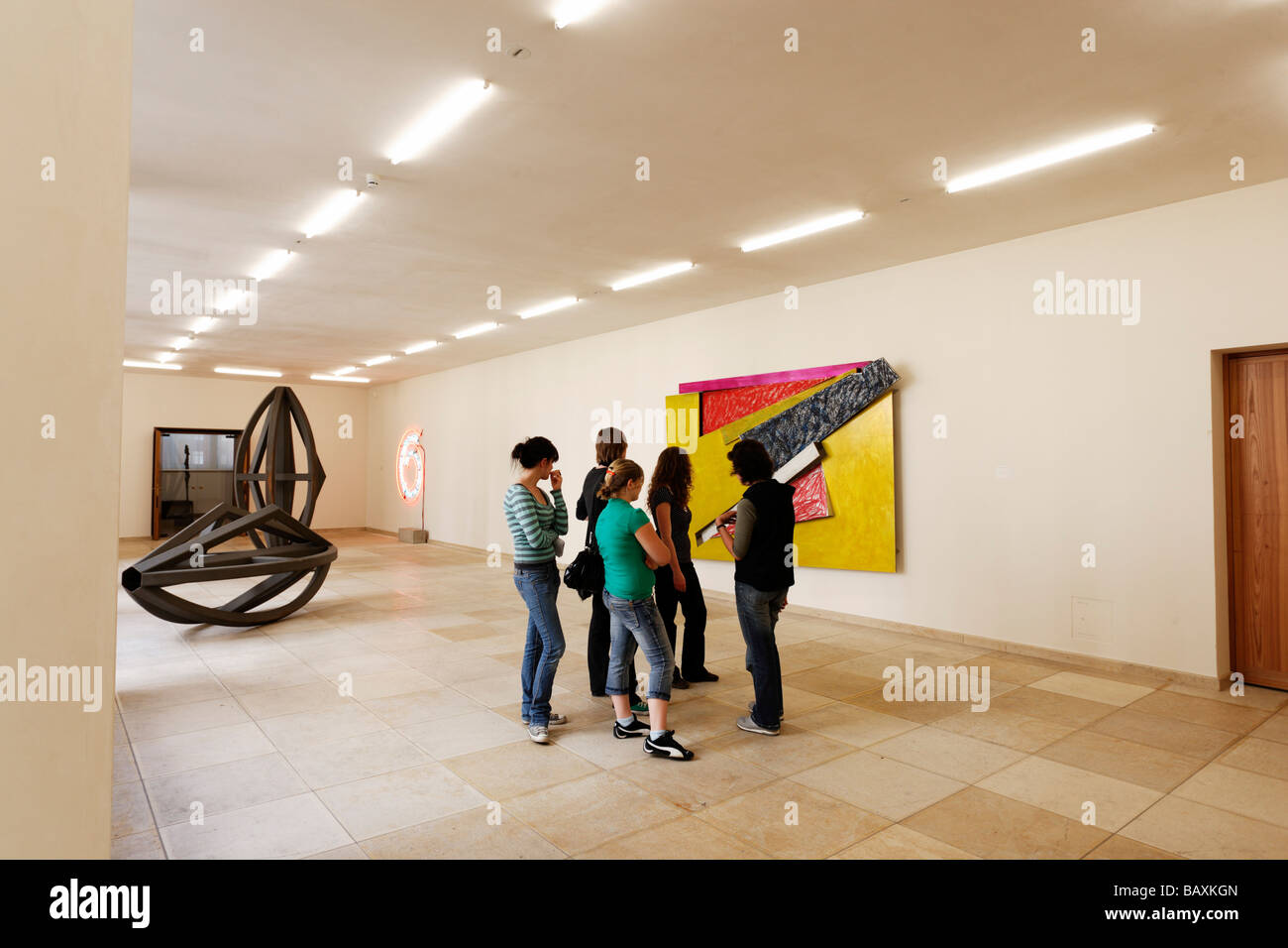A group of young girls in an Art Museum, Kunstmuseum Basel, Basel, Switzerland Stock Photo