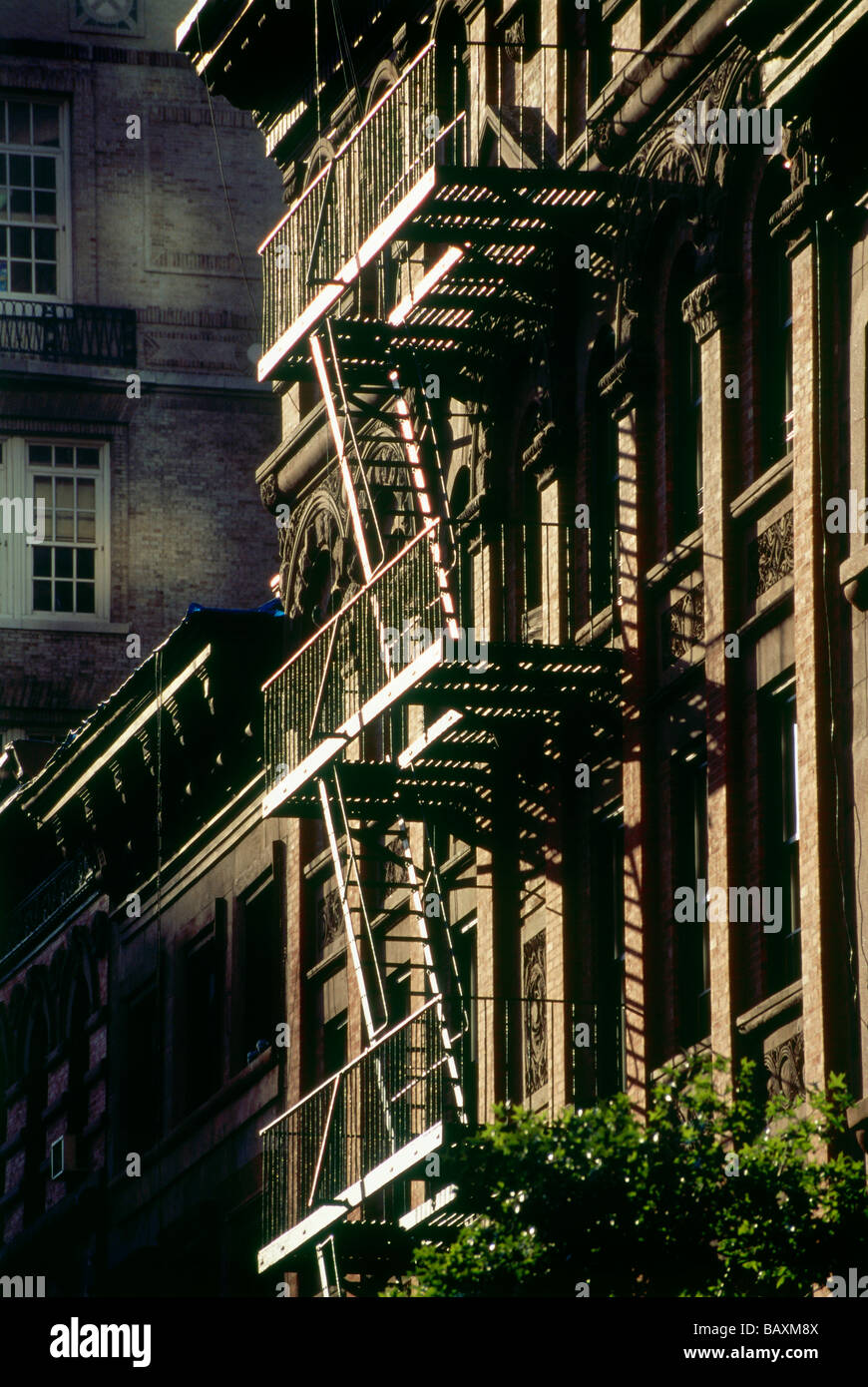 Fire escape stairs in Midtown Manhattan, New York, USA, America Stock