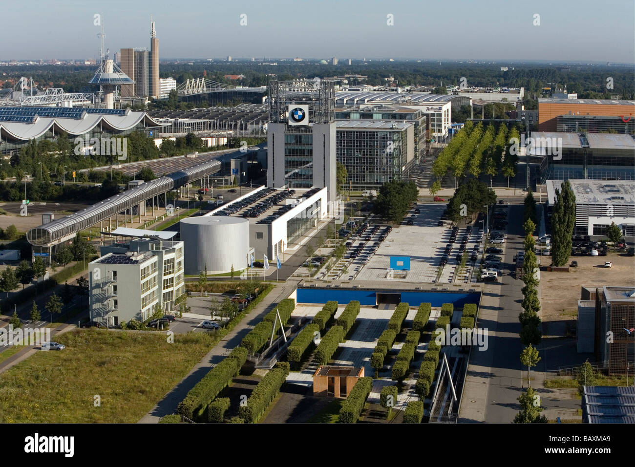 aerial view, trade fair grounds in Hanover Laatzen in Hanover, Lower Saxony, northern Germany Stock Photo