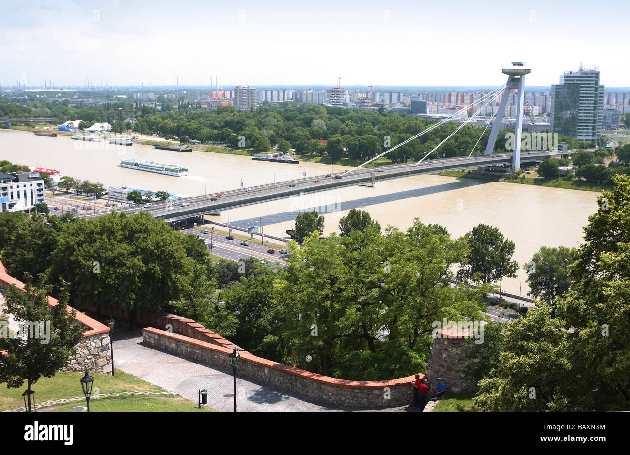 The Danube and the New Bridge, Bratislava, Slovakia Stock Photo