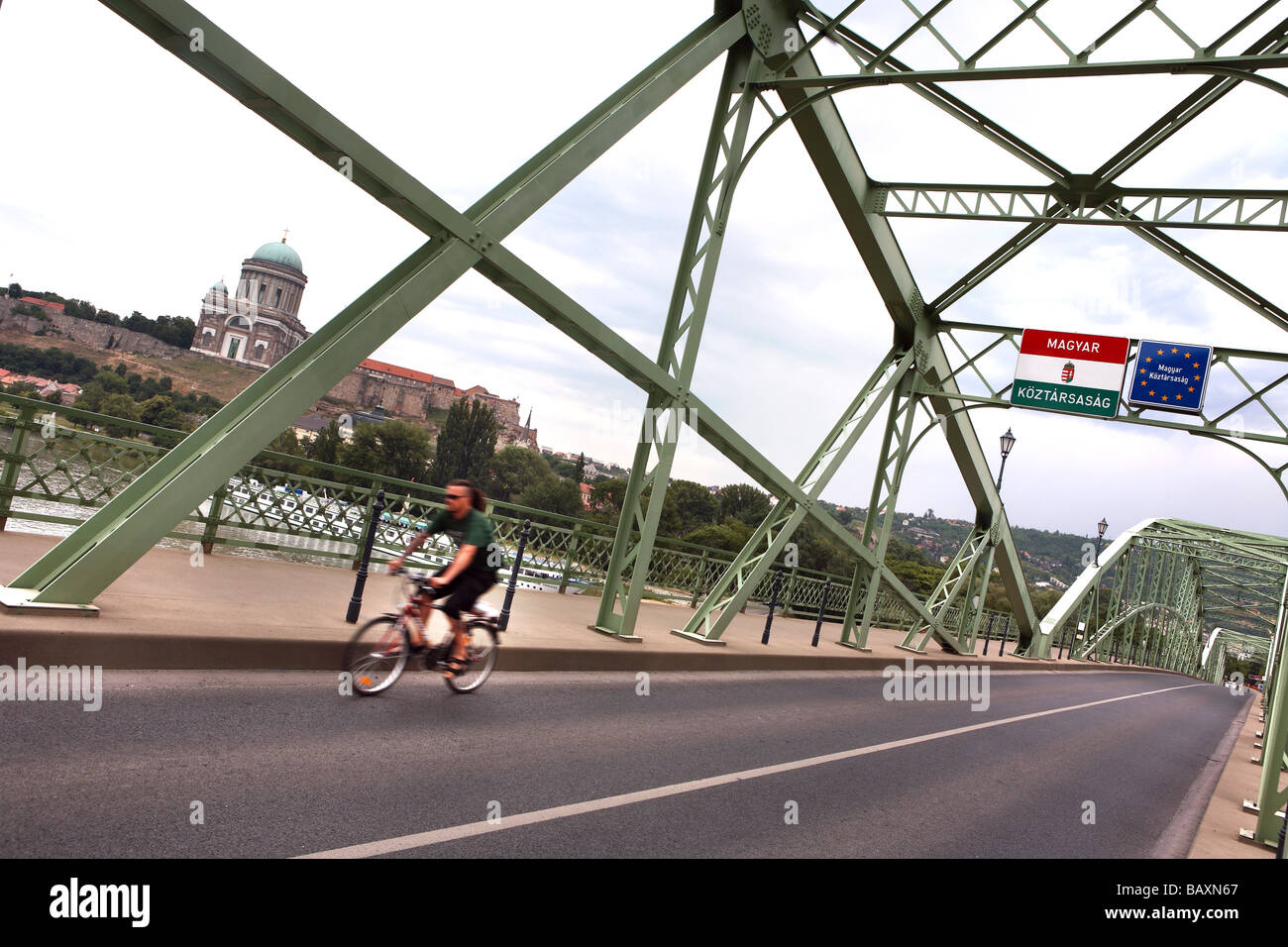 Mária Valéria Bridge and The Hungarian Frontier, Esztergom, Hungary Stock Photo