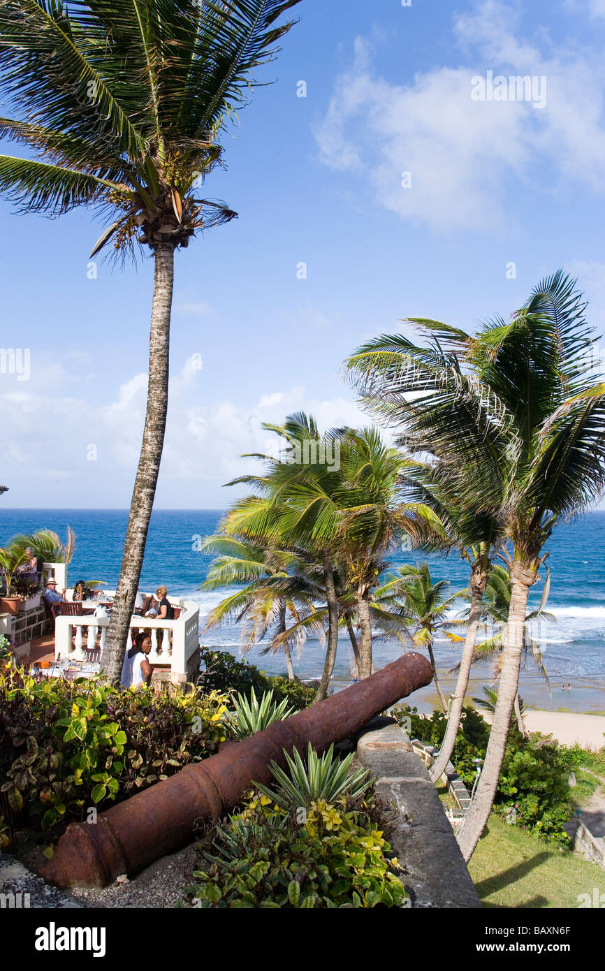 View from the Round House Inn over the sea, Bathsheba, Barbados, Caribbean Stock Photo