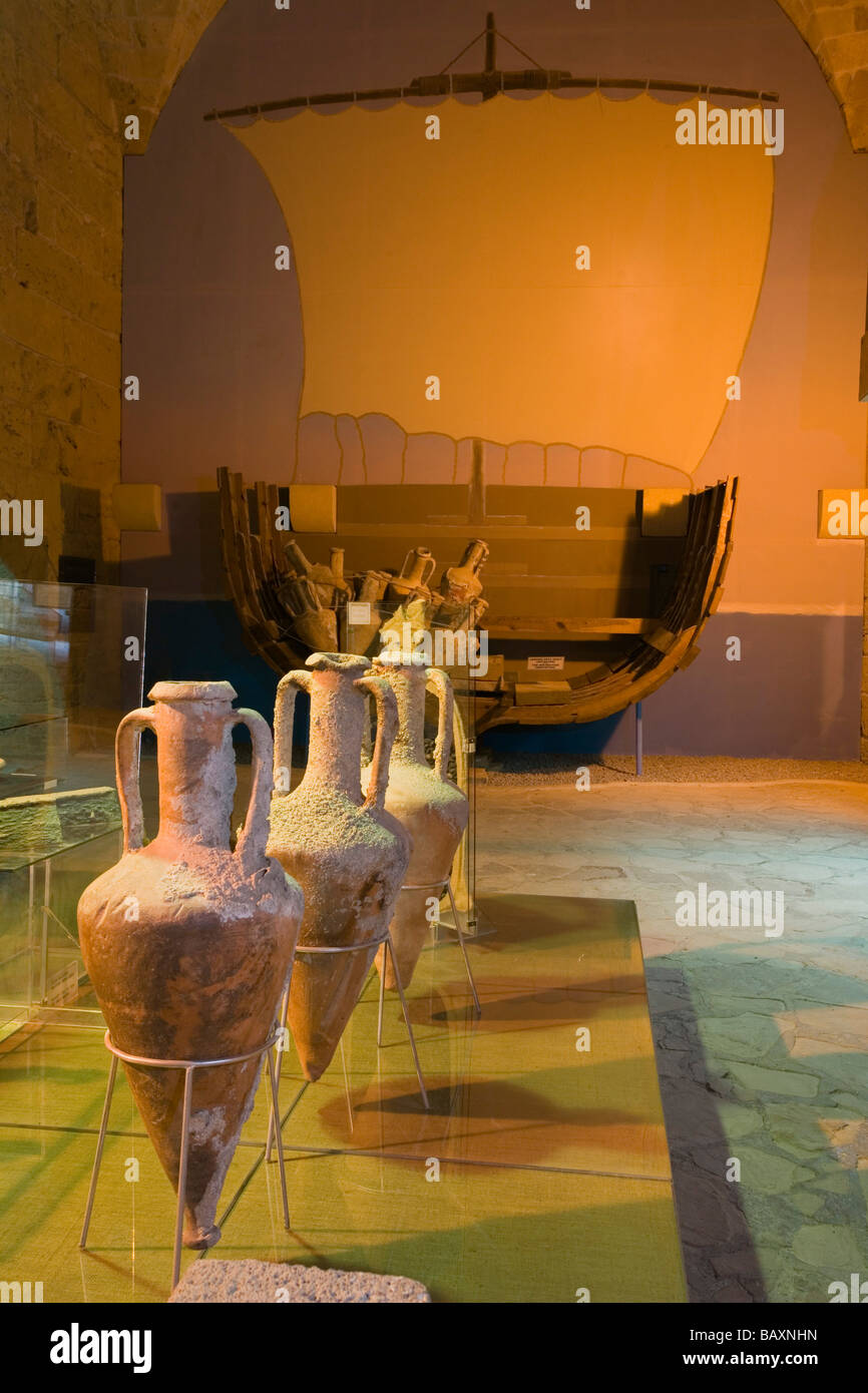 Four amphoras in the Archaeological museum, Shipwreck Museum, Kyrenia