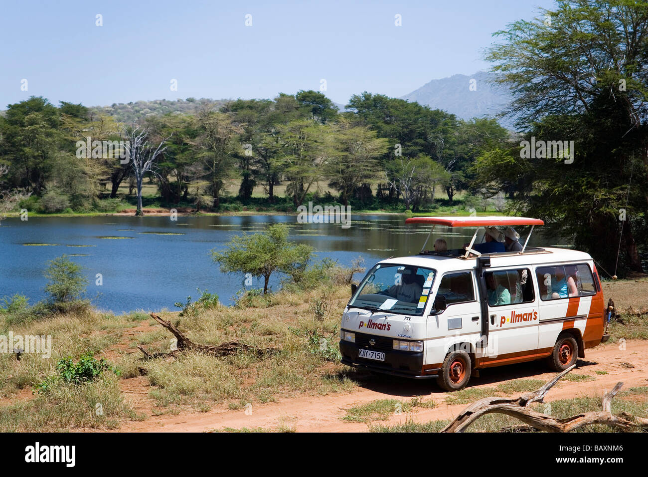 Safari bus on the way in Taita Hills Game Reserve, Coast, Kenya Stock Photo
