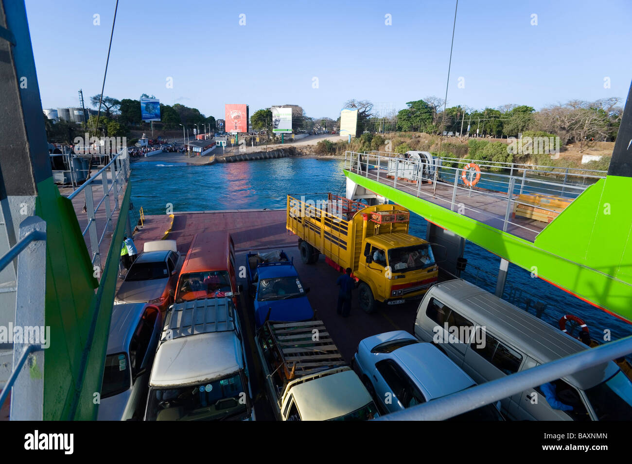 Cars on Likoni ferry, Mombasa, Kenya Stock Photo