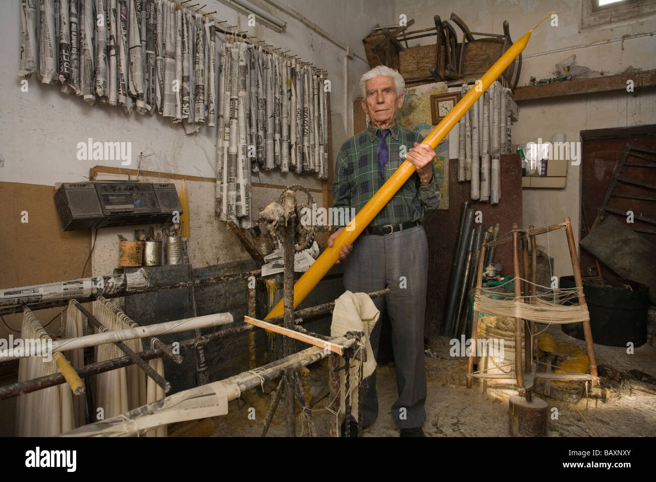 Candlemaker, man making candles in his Larnaka, South Cyprus