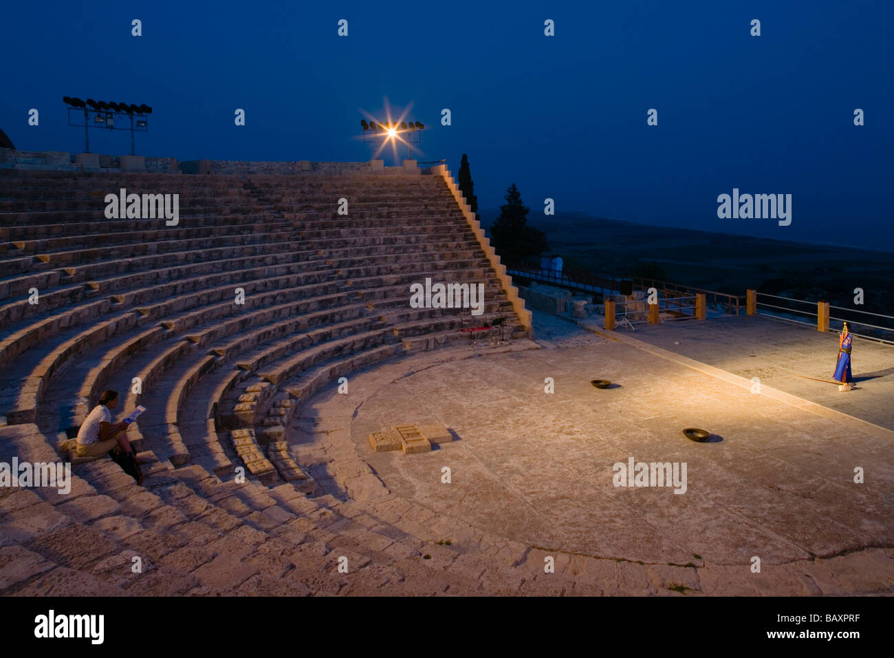 Kourion Theater at night, Greco Roman Theater, Kourion, Cyprus Stock Photo