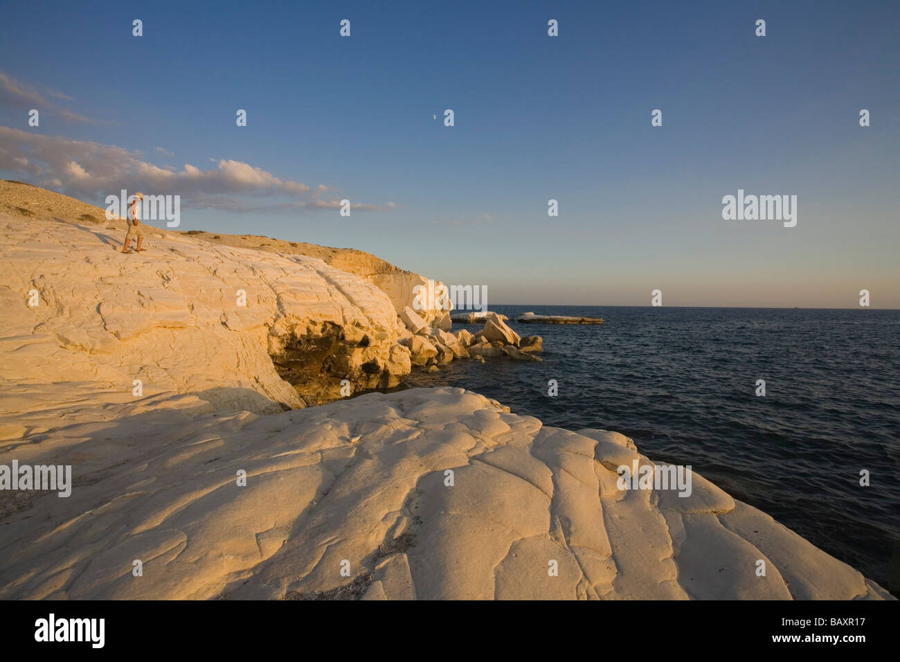 White rocks along the coast at Governors Beach, at sunset, near Lemesos, near Limassol, South Cyprus, Cyprus Stock Photo