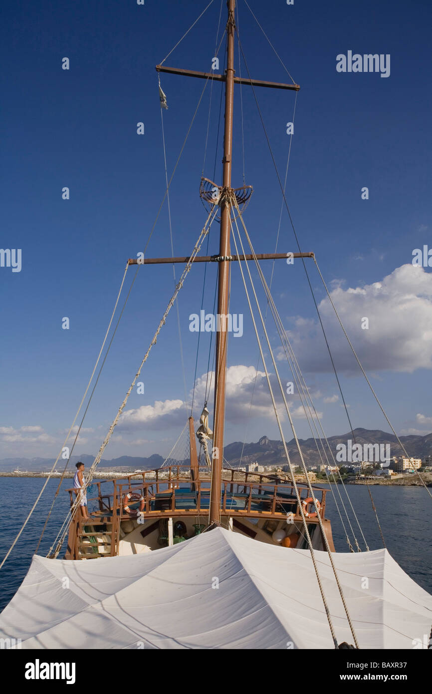 Neptun Pirate boat trip, by Kaleidoskop Turizm, and harbour, Kyrenia, Girne, Cyprus Stock Photo