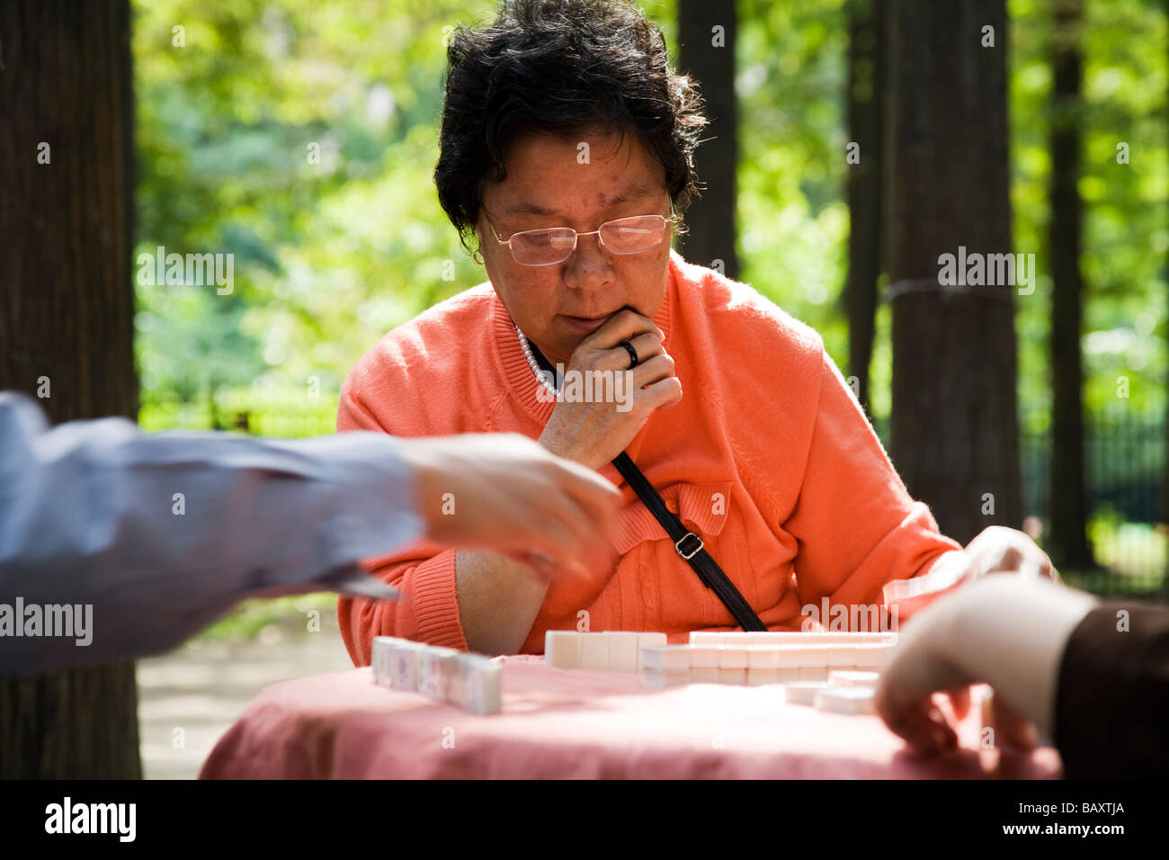 Playing Mah Jong in Zhongshan Park Shanghai China Stock Photo