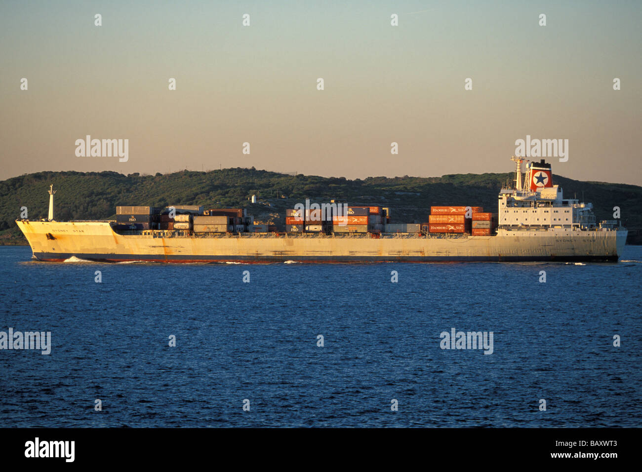 Container ship Sydney Star just departed from the container terminal at Port Botany on Botany Bay, New South Wales Australia Stock Photo