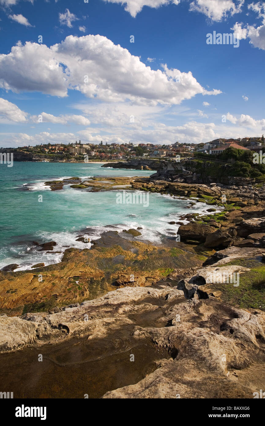 View across Mackenzie's Bay towards Tamarama and Bronte along a popular local coastal walk, Sydney New South Wales, Australia Stock Photo