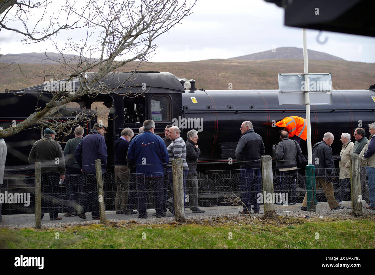 rail enthusiasts at Achnasheen Station, Great britain Rail Tour 2009