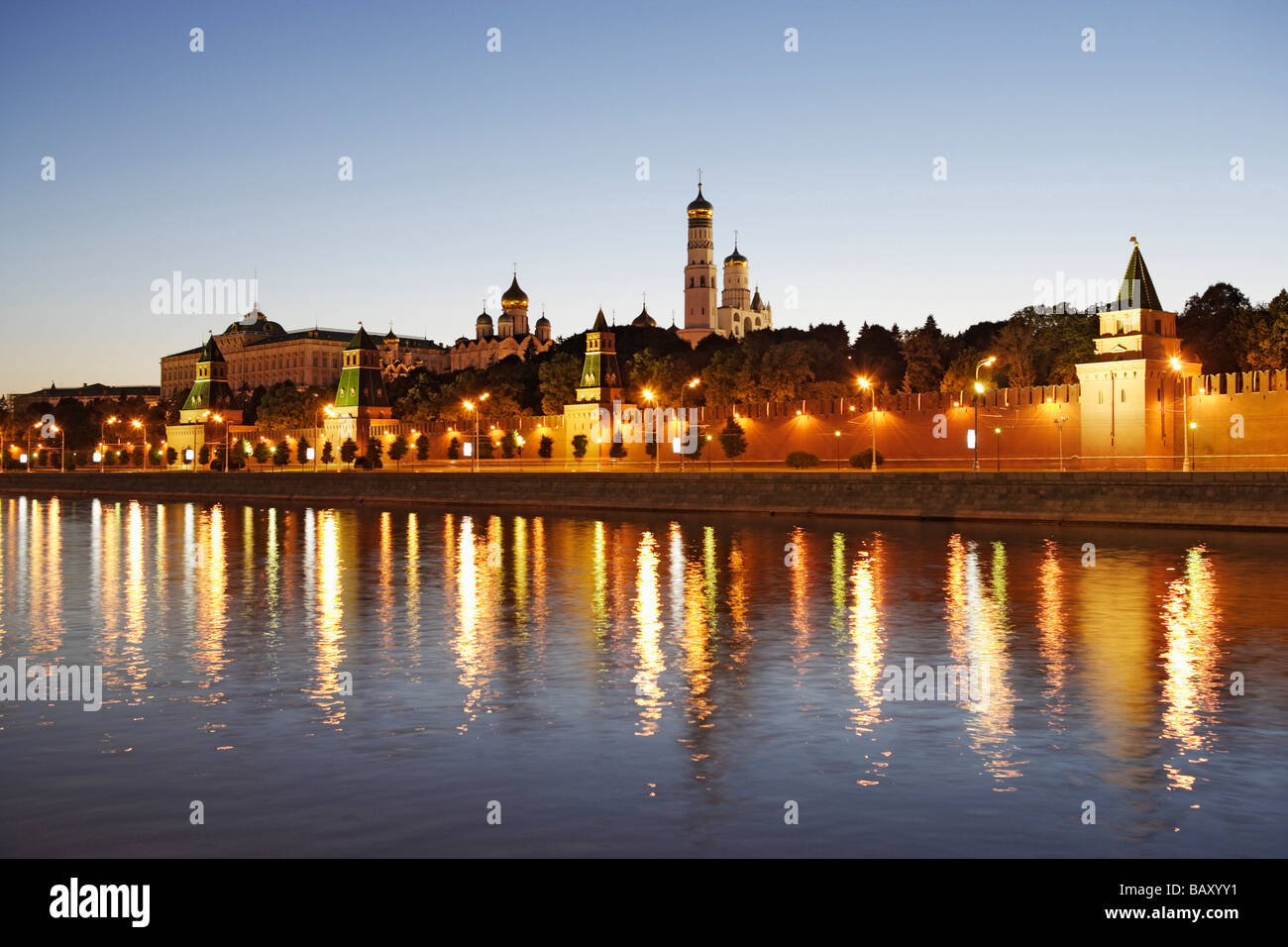 Moskva river and the Moscow Kremlin in the evening, Moscow, Russia Stock Photo
