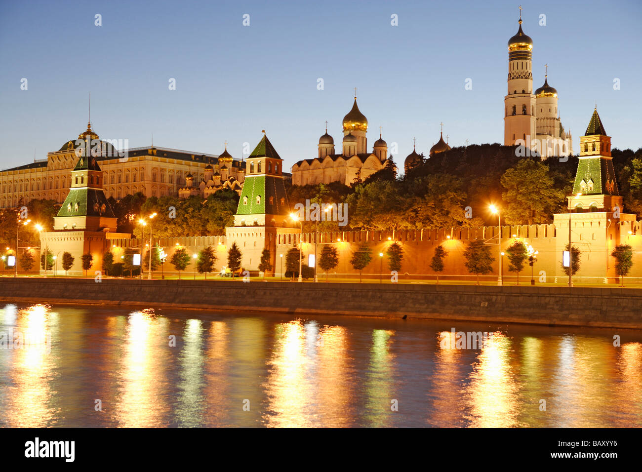 Moskva river and the Moscow Kremlin in the evening, Moscow, Russia Stock Photo