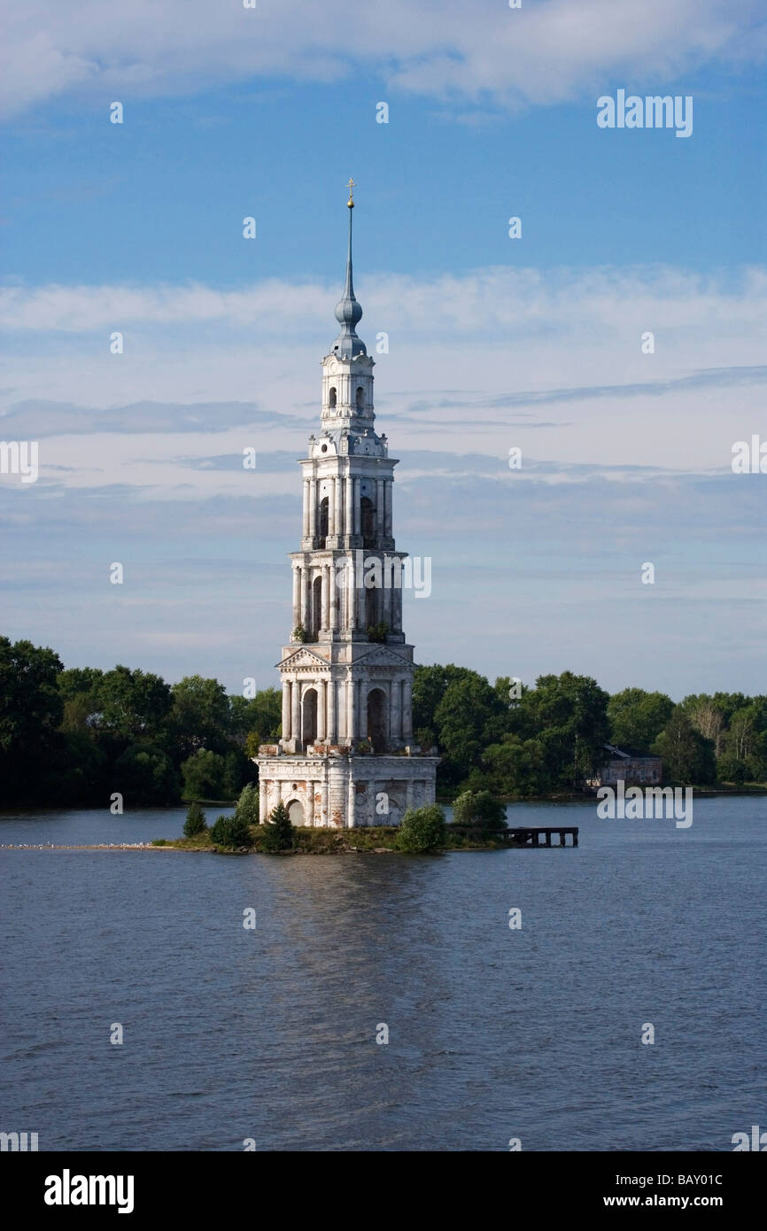Belltower of St. Nicholas cathedral in the town of Kalyazin. The cathedral was flooded in 1940 during the construction of the Ug Stock Photo