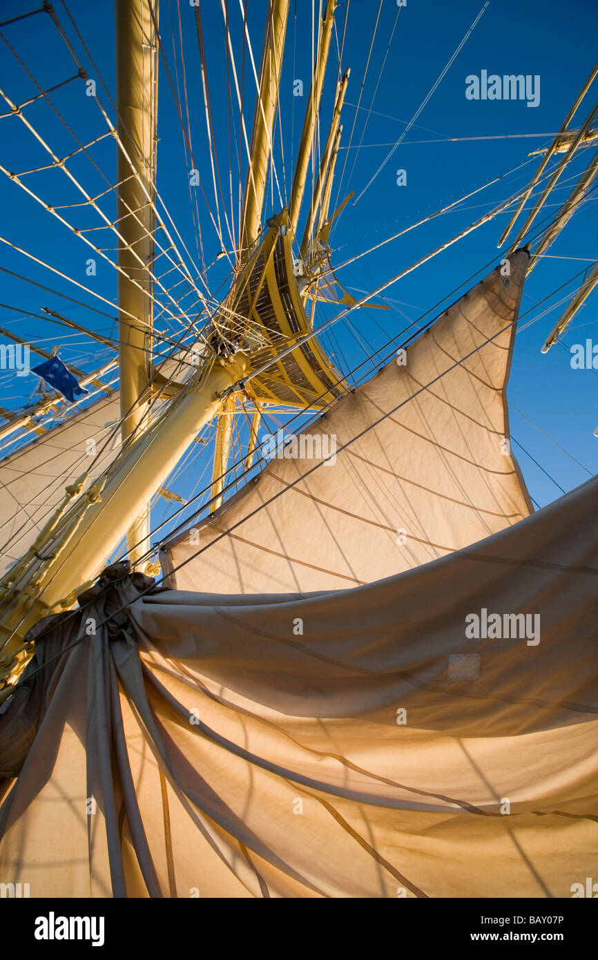 Royal Clipper setting the sails, Aboard Sailing Cruiseship Royal