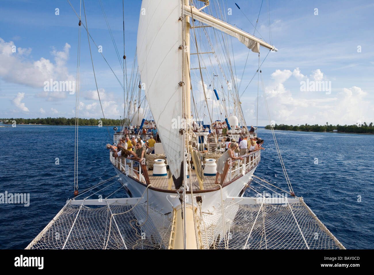 Sailing Cruiseship Star Flyer (Star Clippers Cruises) sails through