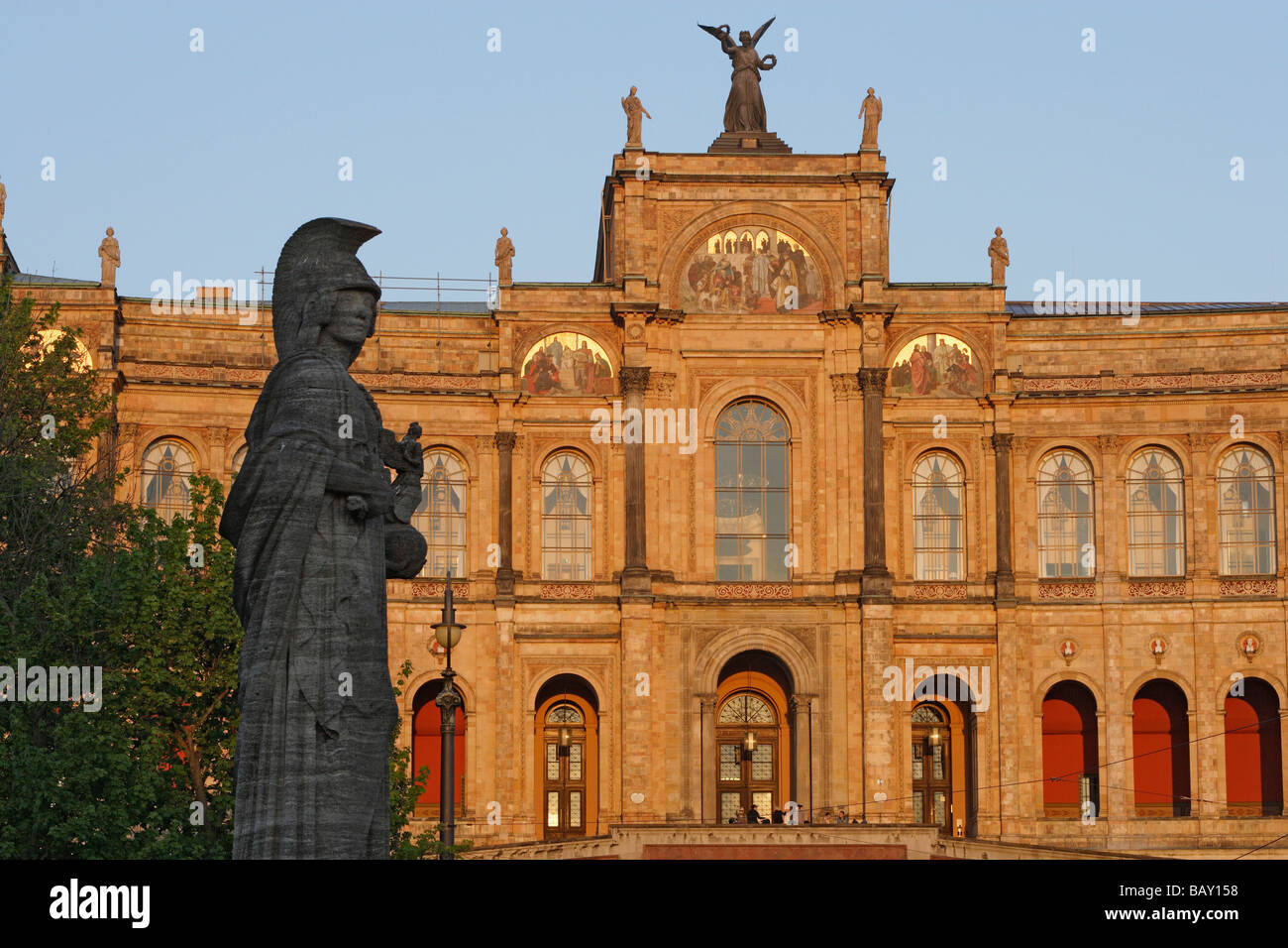 Statue in front of the Maximilianeum, Maximilianstrasse, Munich, Bavaria, Germany Stock Photo