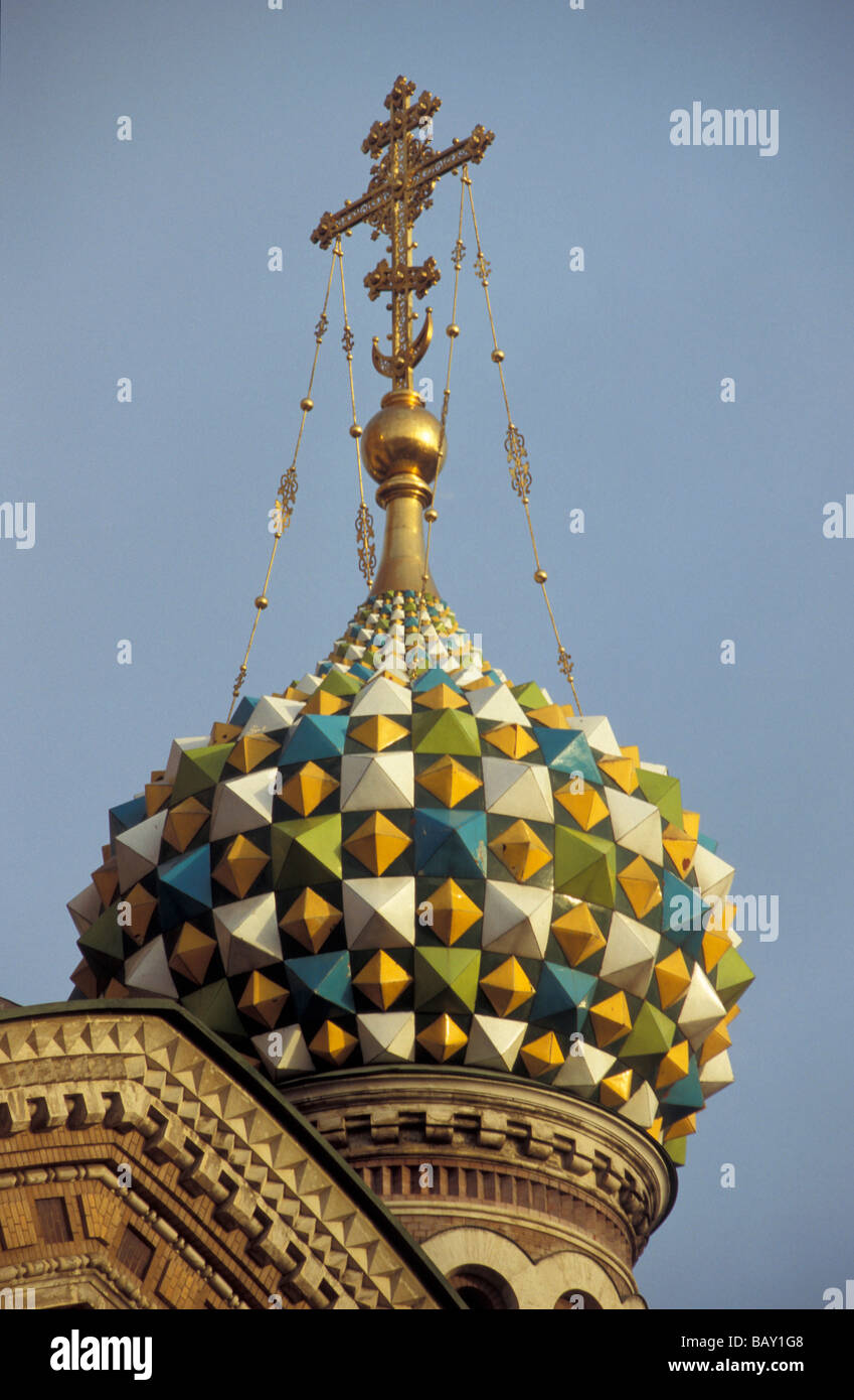 Richly decorated onion dome of the church of the Savior on Blood, St. Petersburg, Russia Stock Photo