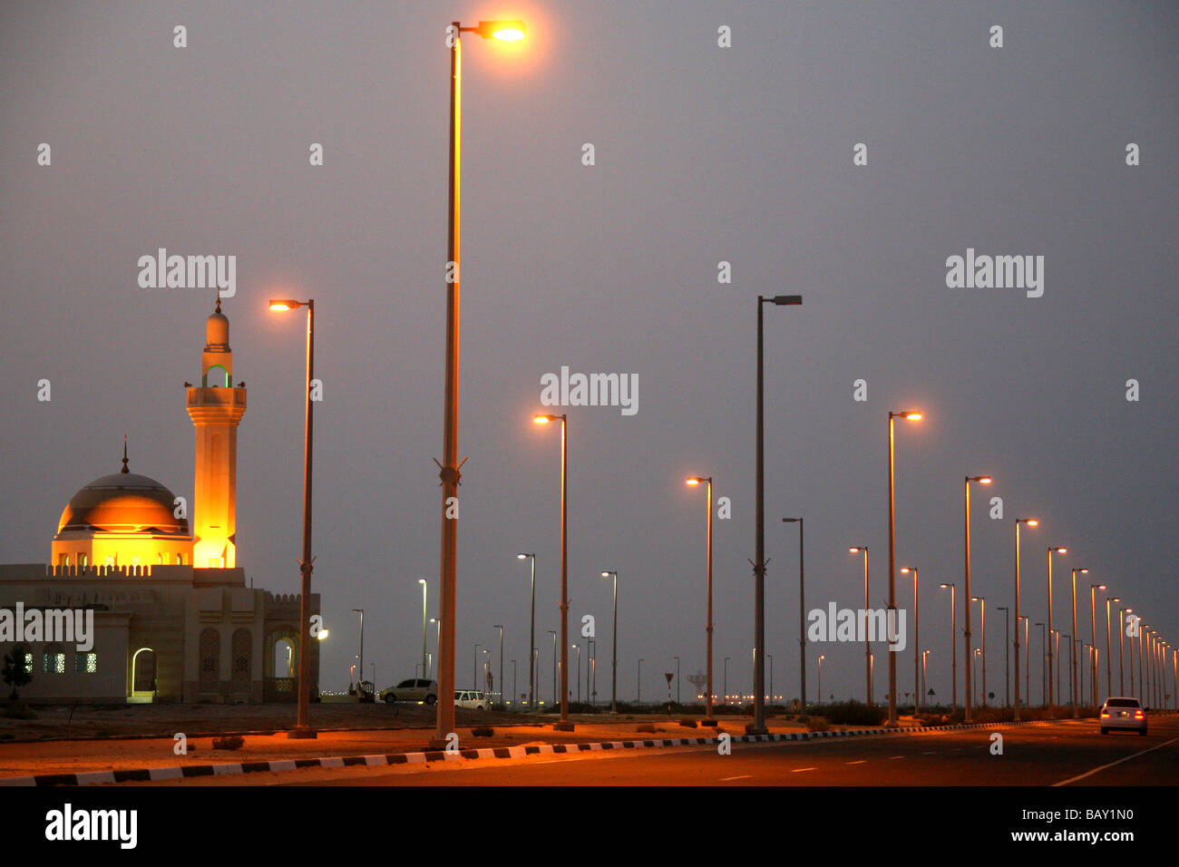 Illuminated streets of Abu Dhabi, United Arab Emirates, UAE Stock Photo