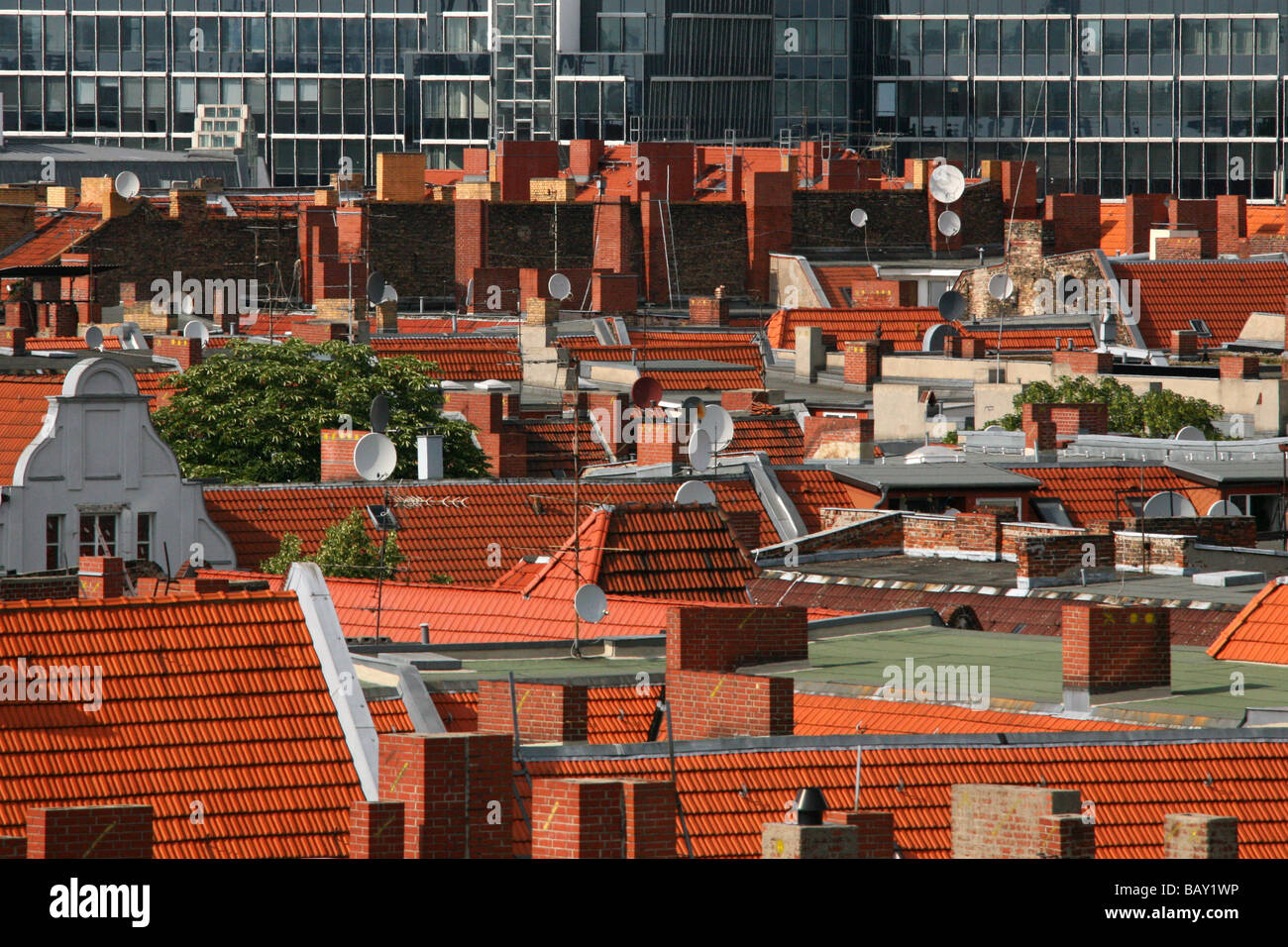Red tiled roofs at Neukoelln District, Berlin, Germany Stock Photo