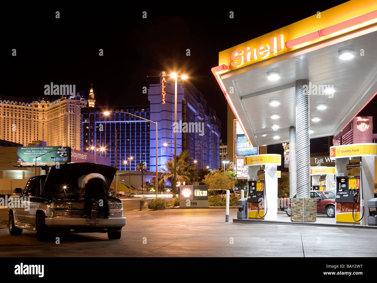 Petrol Station, Gas Station, Backyard of the Las Vegas Casinos, Las Vegas, Nevada, USA Stock Photo