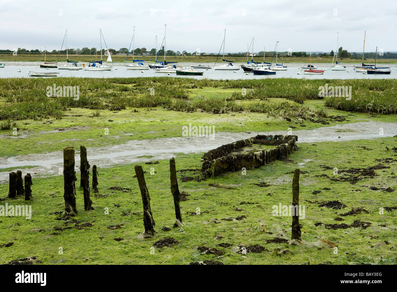 Abandoned boat wreck near Bosham, West Sussex, England, Europe Stock Photo