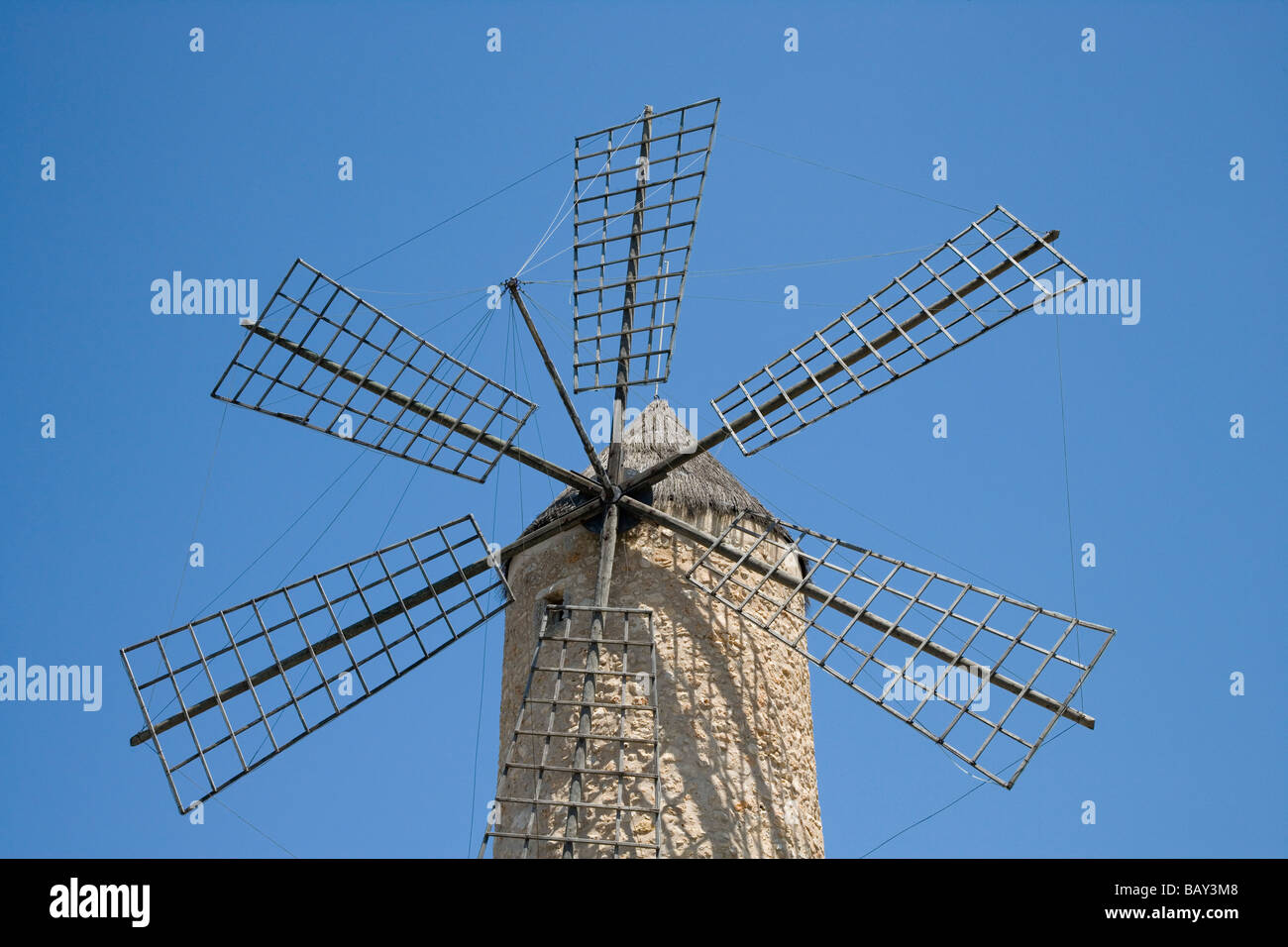 Windmill at Moli d'eu Pau Sineu Restaurant, Sineu, Mallorca, Balearic Islands, Spain Stock Photo